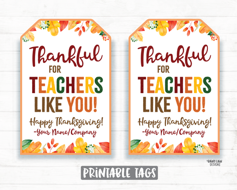 Thankful for Teachers Like You Tags, Thankful Tags, Pie Tags, Thanksgiving Gift Tag, Employee Staff Teacher Pie Tags PTO Teacher Gift Tag