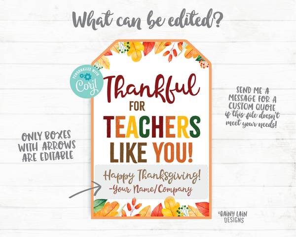 Thankful for Teachers Like You Tags, Thankful Tags, Pie Tags, Thanksgiving Gift Tag, Employee Staff Teacher Pie Tags PTO Teacher Gift Tag