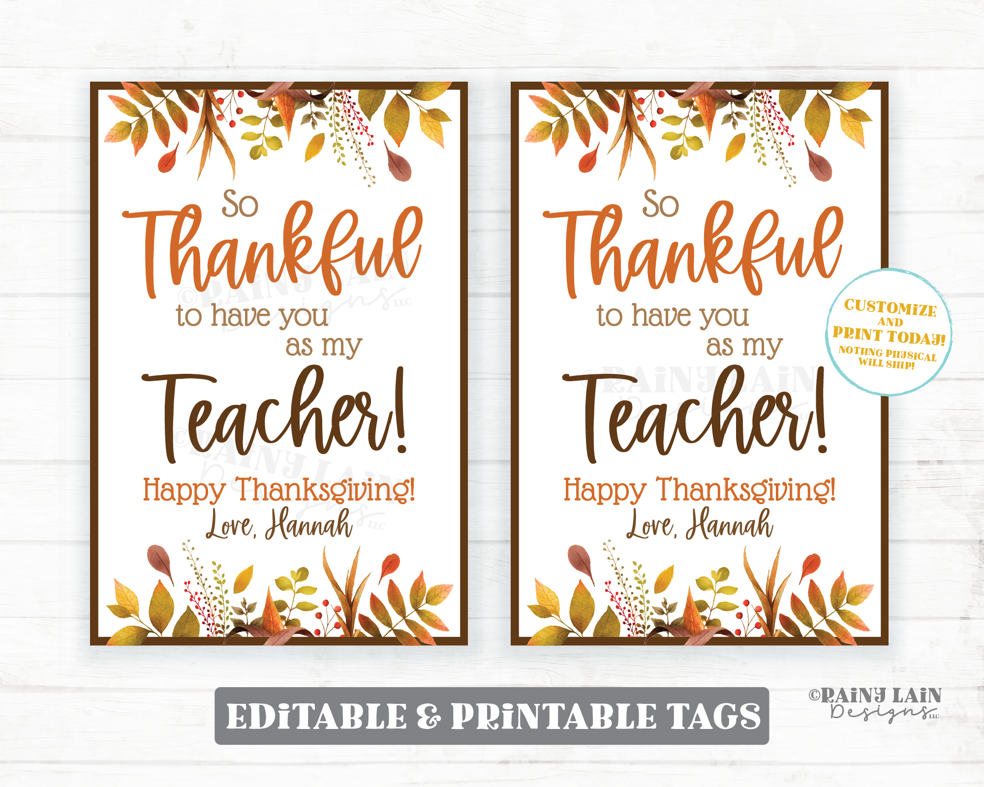 Thankful to have you as my Teacher Friend Co-Worker Employee Teammate Classmate Thanksgiving Gift Tag Appreciation Favor PTO Thank you Treat
