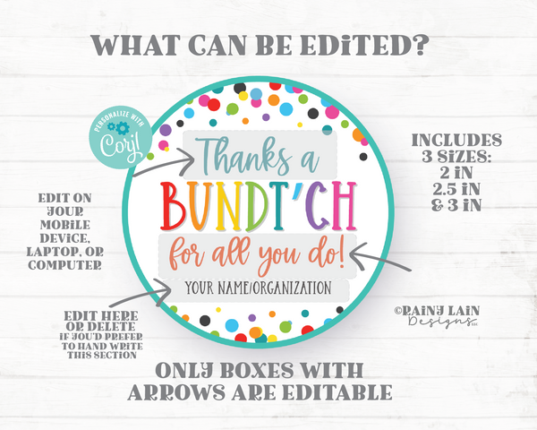 Thanks a Bundt-ch for all You do Tag Bundt Cake Gift Bundt'ch Appreciation Favor Homemade Hostess Neighbor Employee Staff Teacher Thank you