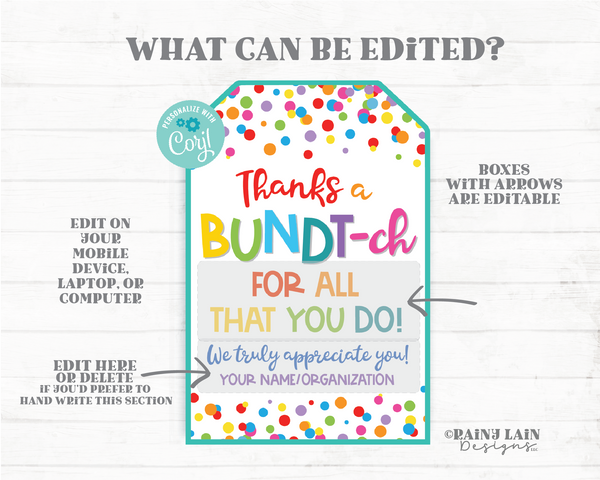 Thanks a Bundtch Tag We appreciate you Bundt-ch Bundt Cake Gift Employee Appreciation Company Staff Corporate Teacher PTO School Volunteers