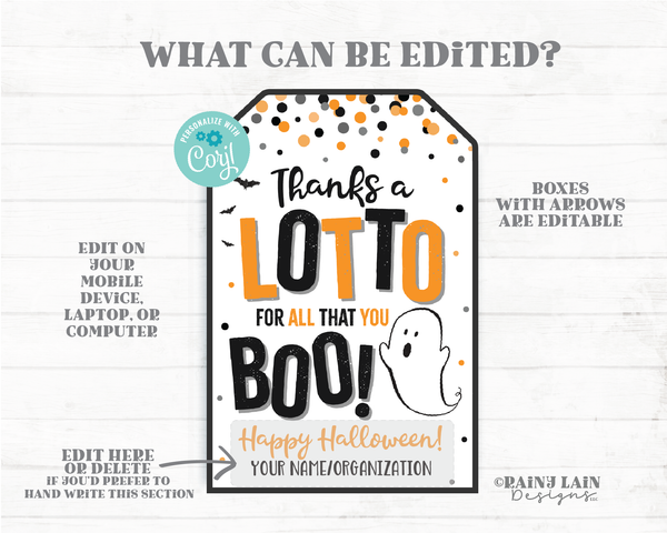 Thanks a Lotto for all you Boo Halloween Lotto Tags Lottery Gift Tag Staff Appreciation Friend Co-Worker Teacher School PTO Lotto Tags