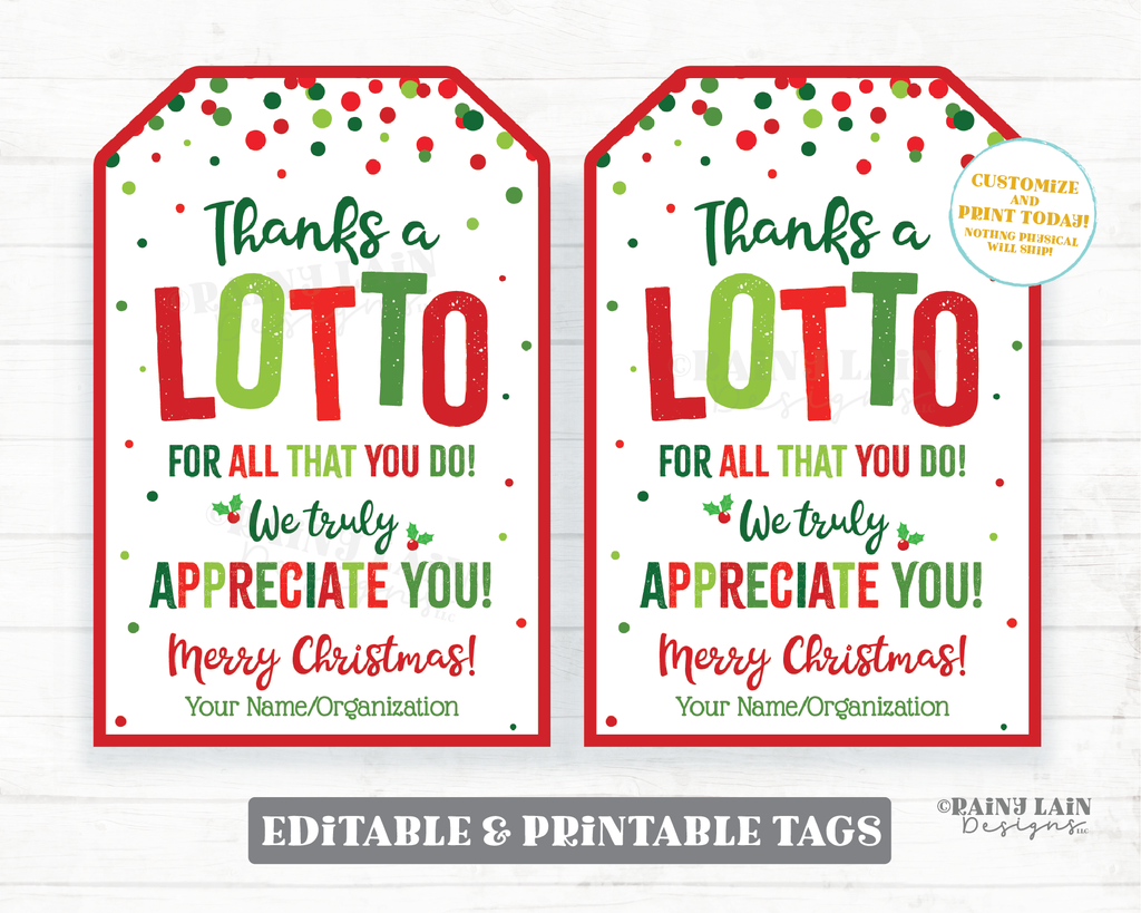 EDITABLE Thank You Lottery Ticket Holder, Printable Teacher Appreciation,  Xmas Coach Gift, INSTANT DOWNLOAD Thanks a Million Volunteer Staff