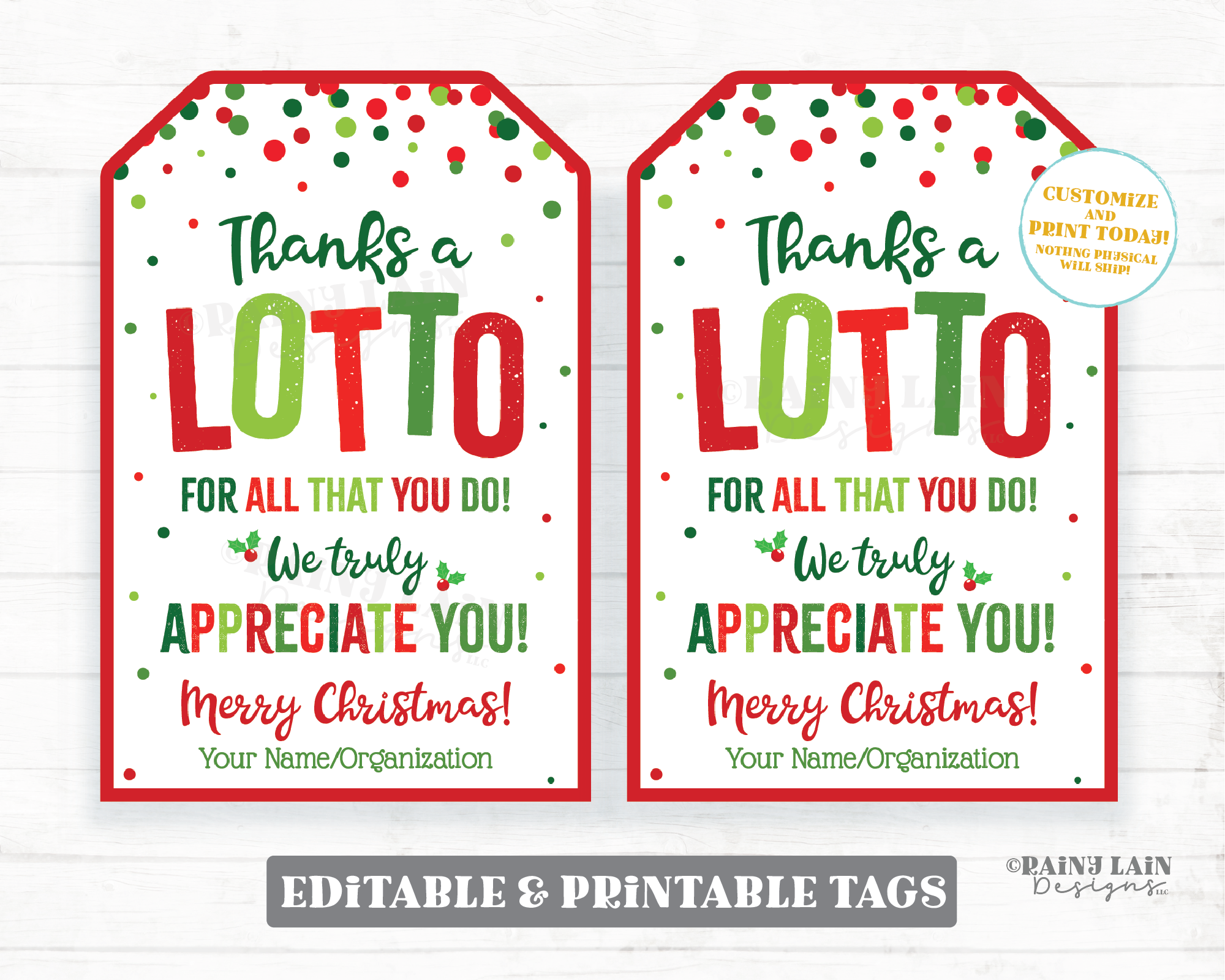 Thanks a Lotto for All you do Christmas Lotto Tags Lottery Gift Tag Holiday Gift Tag Staff Appreciation Friend Co-Worker Teacher Lotto Tag