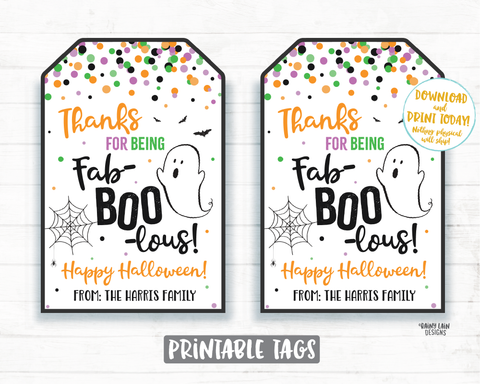 Thanks for being Fab BOO Lous Tag Halloween Thank you Tags Halloween Gifts Tags Halloween Appreciation Favor Teacher Staff Employee School