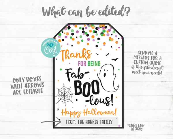 Thanks for being Fab BOO Lous Tag Halloween Thank you Tags Halloween Gifts Tags Halloween Appreciation Favor Teacher Staff Employee School