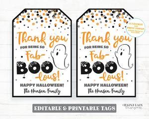 Thank you for being fab BOO Lous Halloween tag Thank you Halloween Gift Tags Halloween Appreciation Favor Tags Teacher Staff Employee School