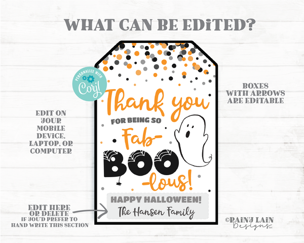 Thank you for being fab BOO Lous Halloween tag Thank you Halloween Gift Tags Halloween Appreciation Favor Tags Teacher Staff Employee School
