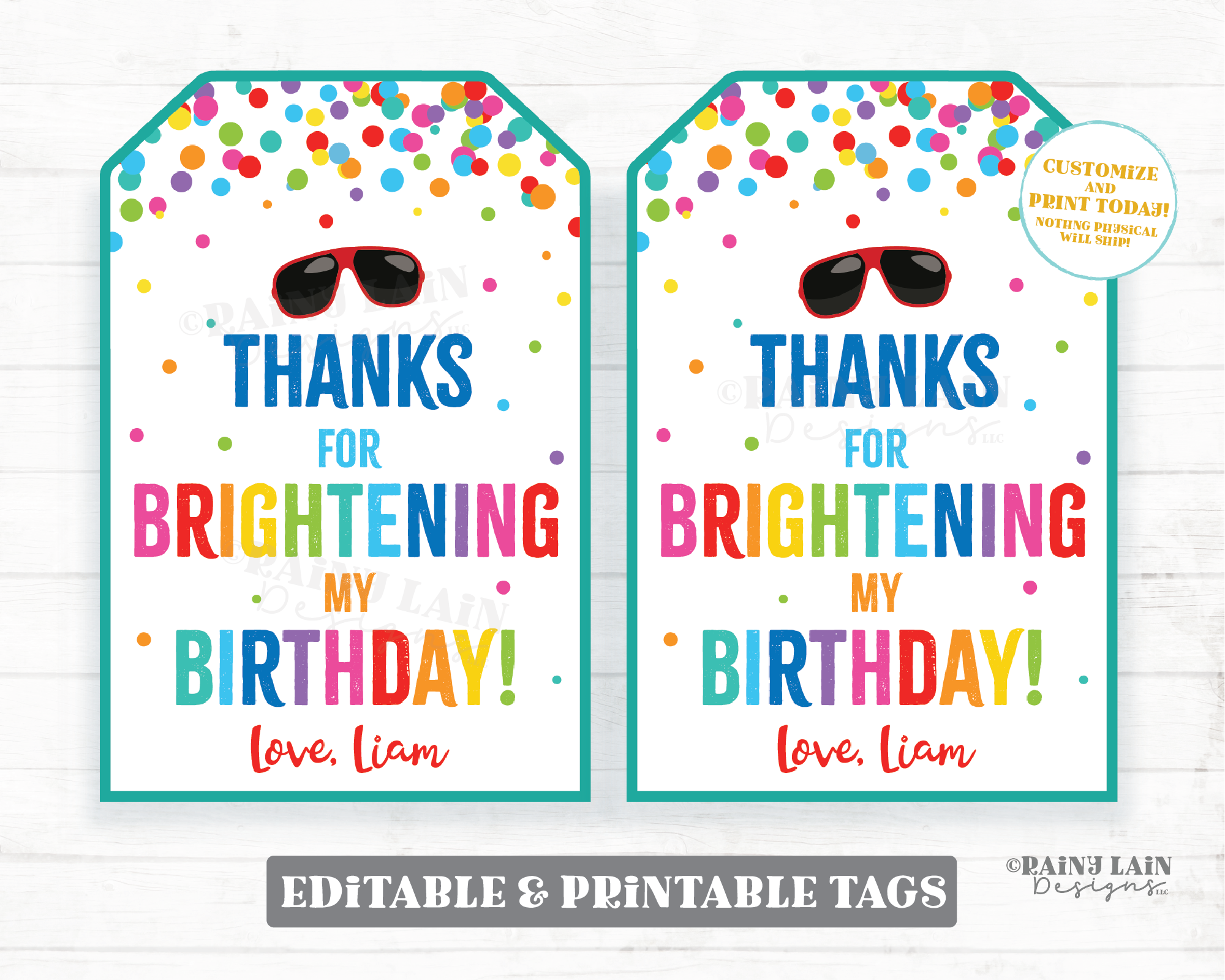 Thanks for Brightening My Birthday Tag Sunglasses Tags Sun Summer Bright Birthday Brighten School Party Favor Birthday Gift Party Light