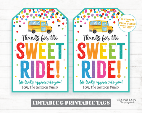 Bus Driver Gift Tag Thanks for the Sweet Ride National School Bus Drivers Day Wheelie Appreciate Transportation Appreciation Thank you PTO