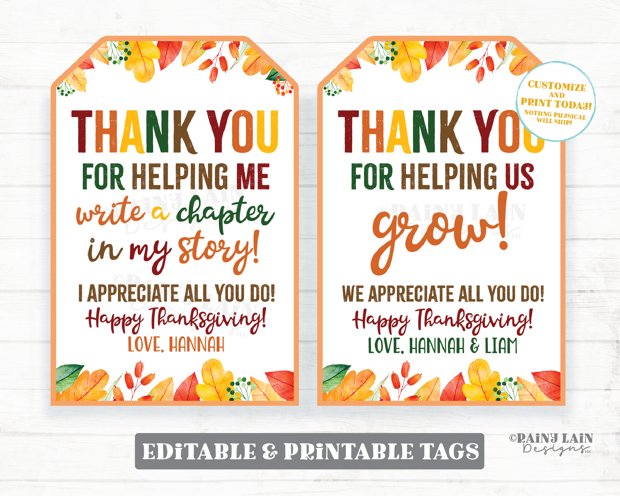 Thank you for helping Thanksgiving Tags Custom Thanksgiving Gift Tag Editable Co-worker Staff Teacher appreciation School PTO Grow Write Pen