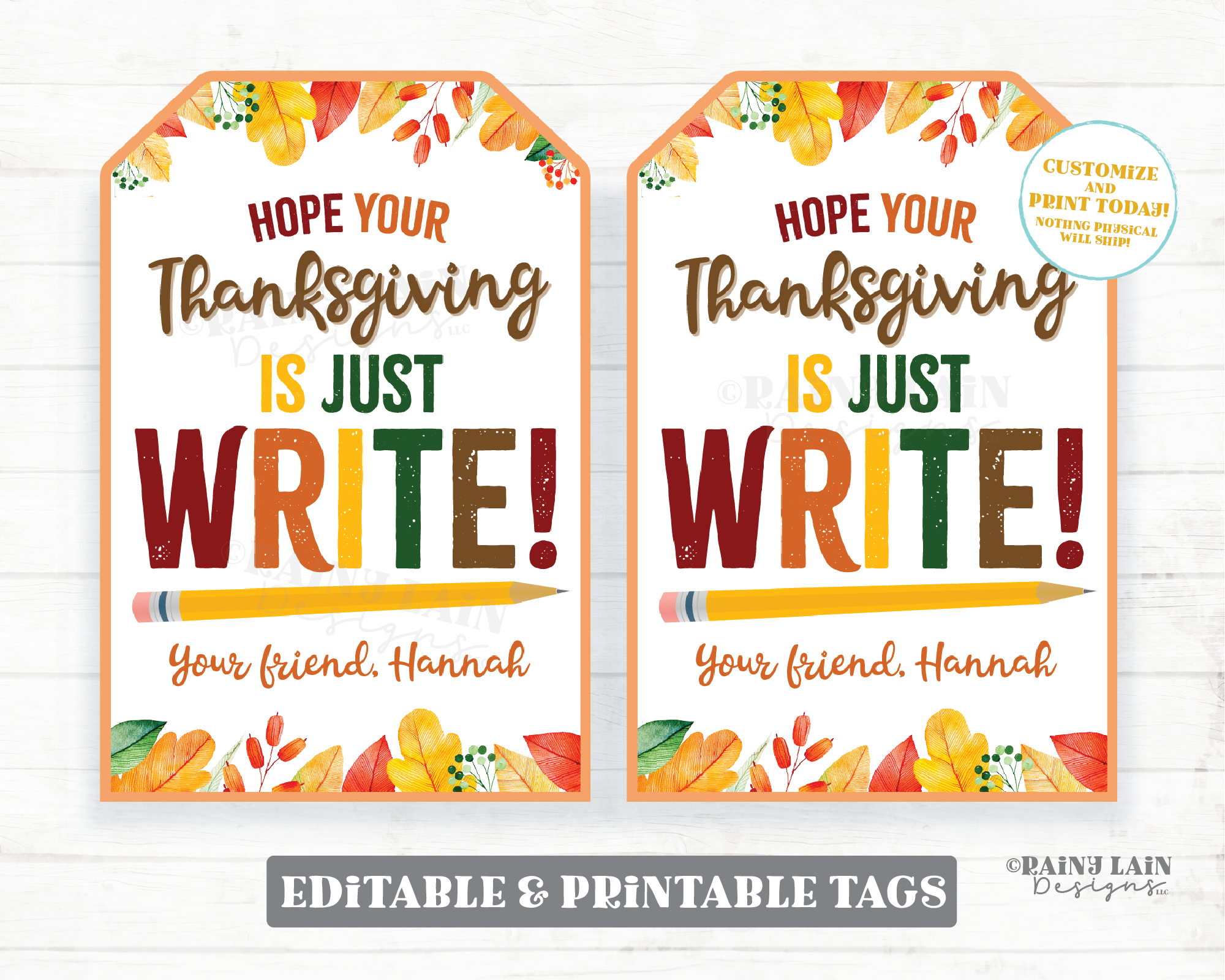 Thanksgiving Pencil Gift Tag Just Write Thanksgiving Pencil Tags Student Classroom Preschool Classmate Friend Kids Editable Tag