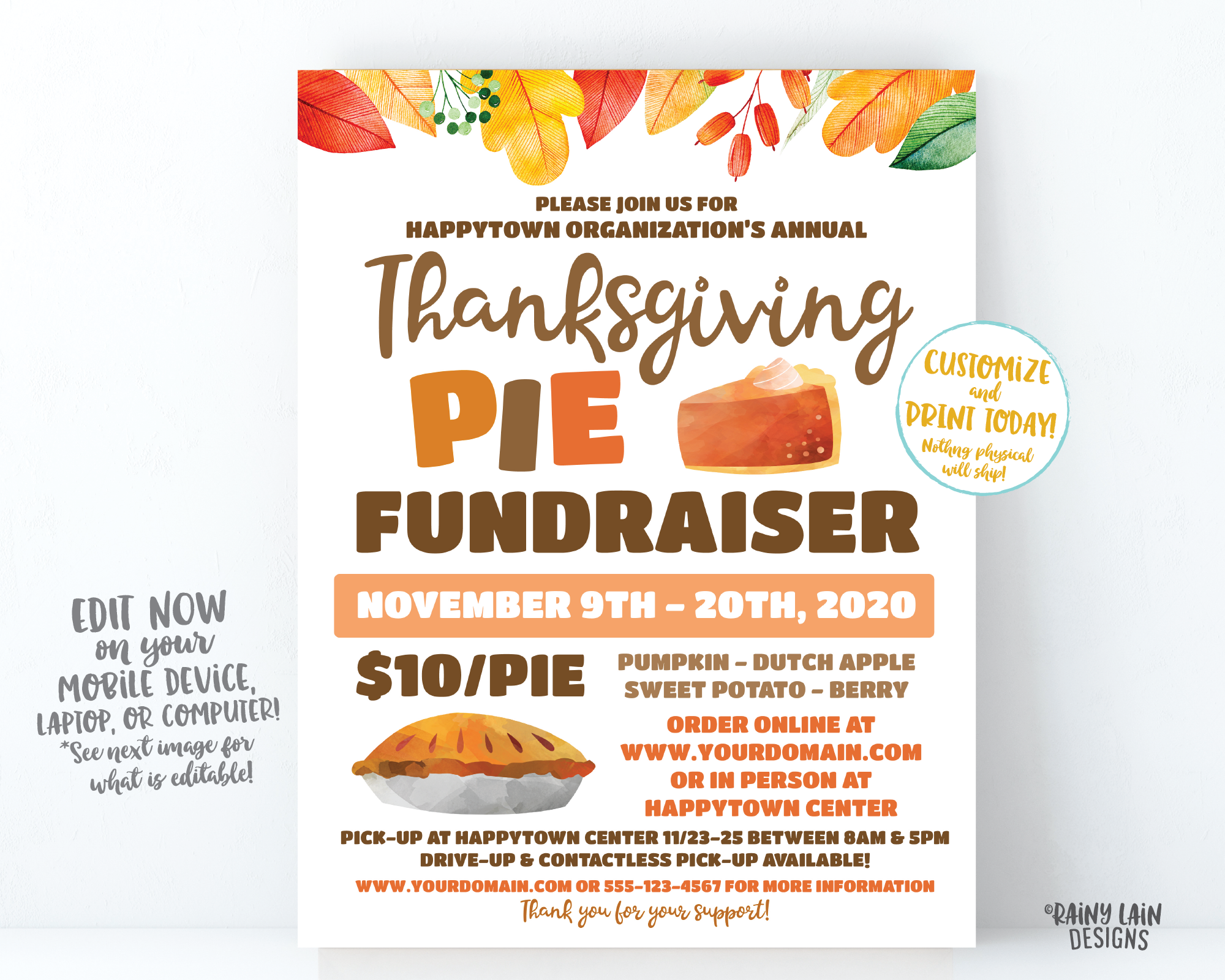 Thanksgiving Pie Fundraiser Flyer, Pie Night Invitation, Pie Invitation, Friendsgiving Thanksgiving Pie Making Contest, Pie Eating Contest