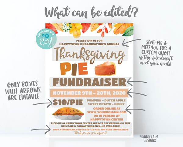 Thanksgiving Pie Fundraiser Flyer, Pie Night Invitation, Pie Invitation, Friendsgiving Thanksgiving Pie Making Contest, Pie Eating Contest