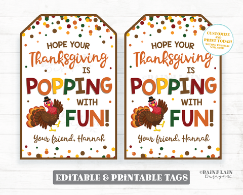 Thanksgiving is Popping with Fun Tag Thanksgiving Pop Gift Tag Thanksgiving Fidget Toy Student Classroom Preschool Kids Popcorn Editable Tag