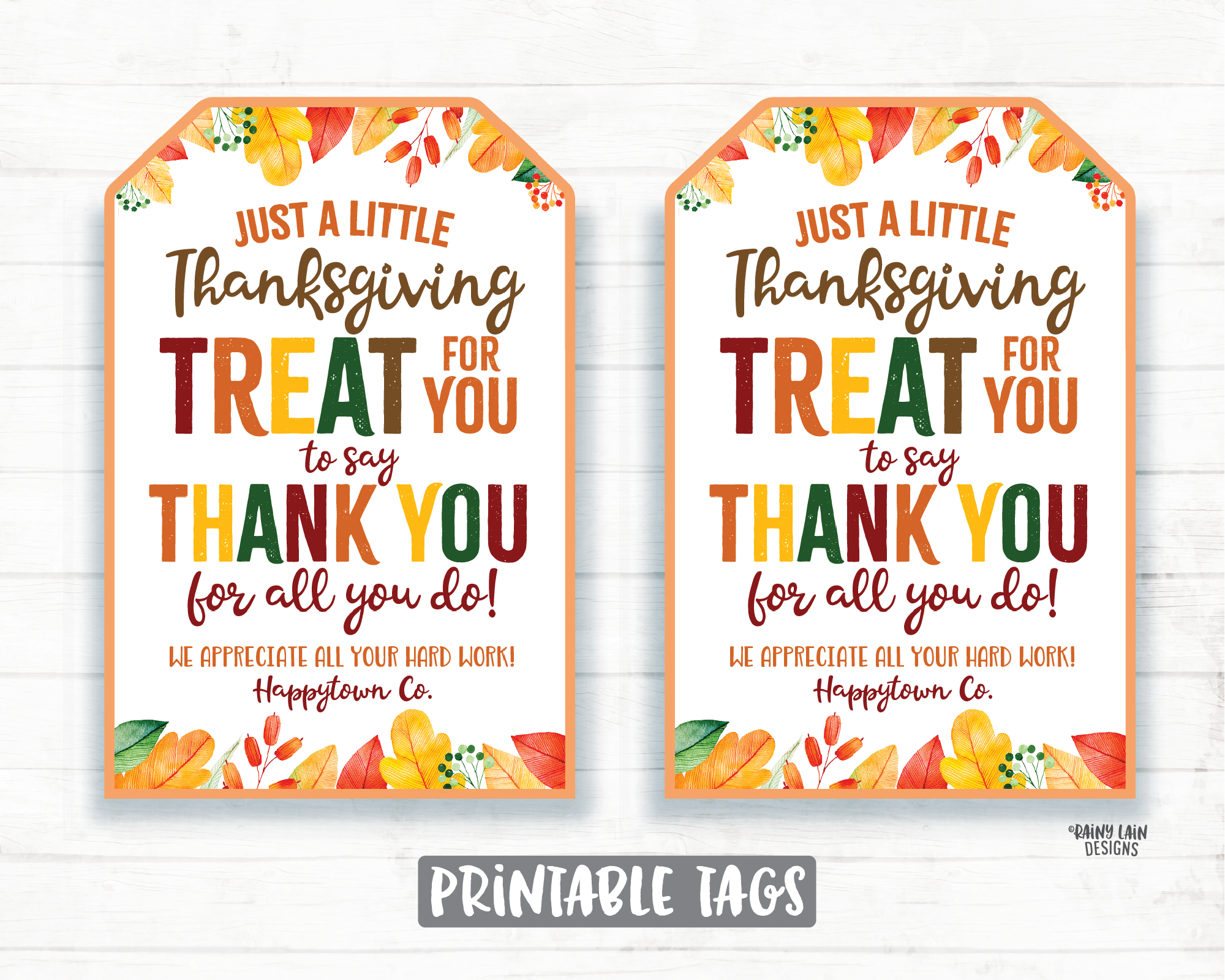 Thanksgiving Treat Thank you Tag Fall Appreciation Gift Tags Autumn Fa – Rainy Lain Designs LLC for Happy Thanksgiving Tags Free Printable
