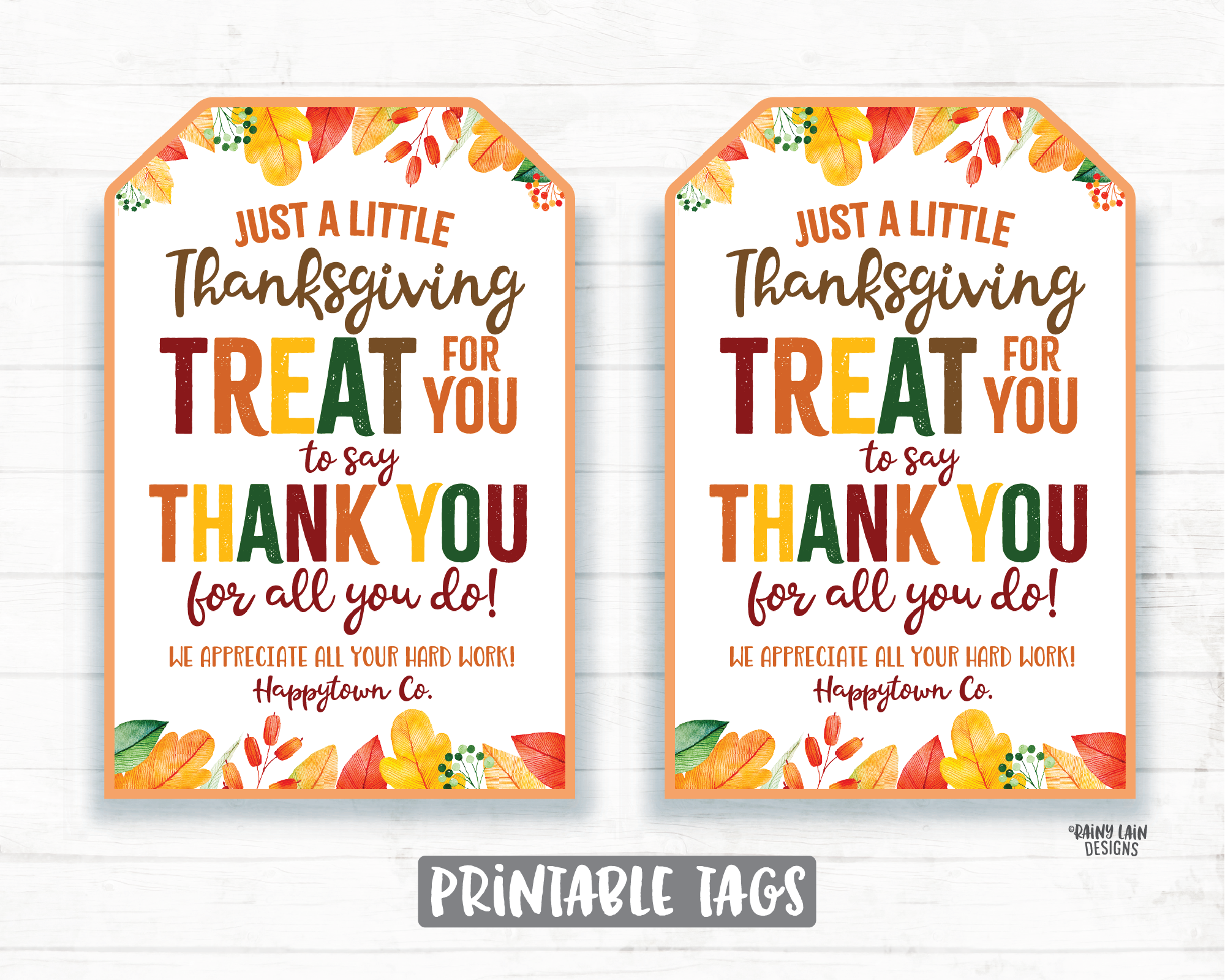 Thanksgiving Treat Thank you Tag Fall Appreciation Gift Tags Autumn Fa –  Rainy Lain Designs LLC