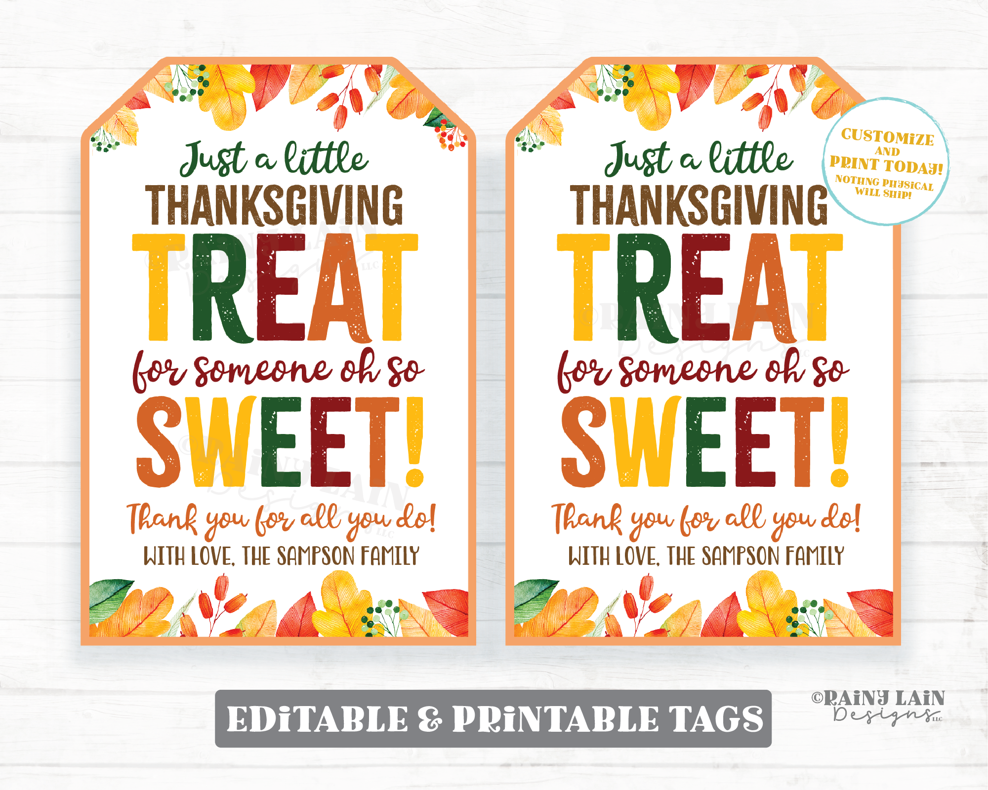 Thanksgiving Treat for someone oh so Sweet Tag Thankful Appreciation Gift Favor Employee Company Staff Teacher PTO Thank you Treat