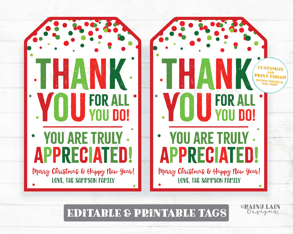 Christmas Gift Tags - Thank You Christmas Tags - Thank You Holiday