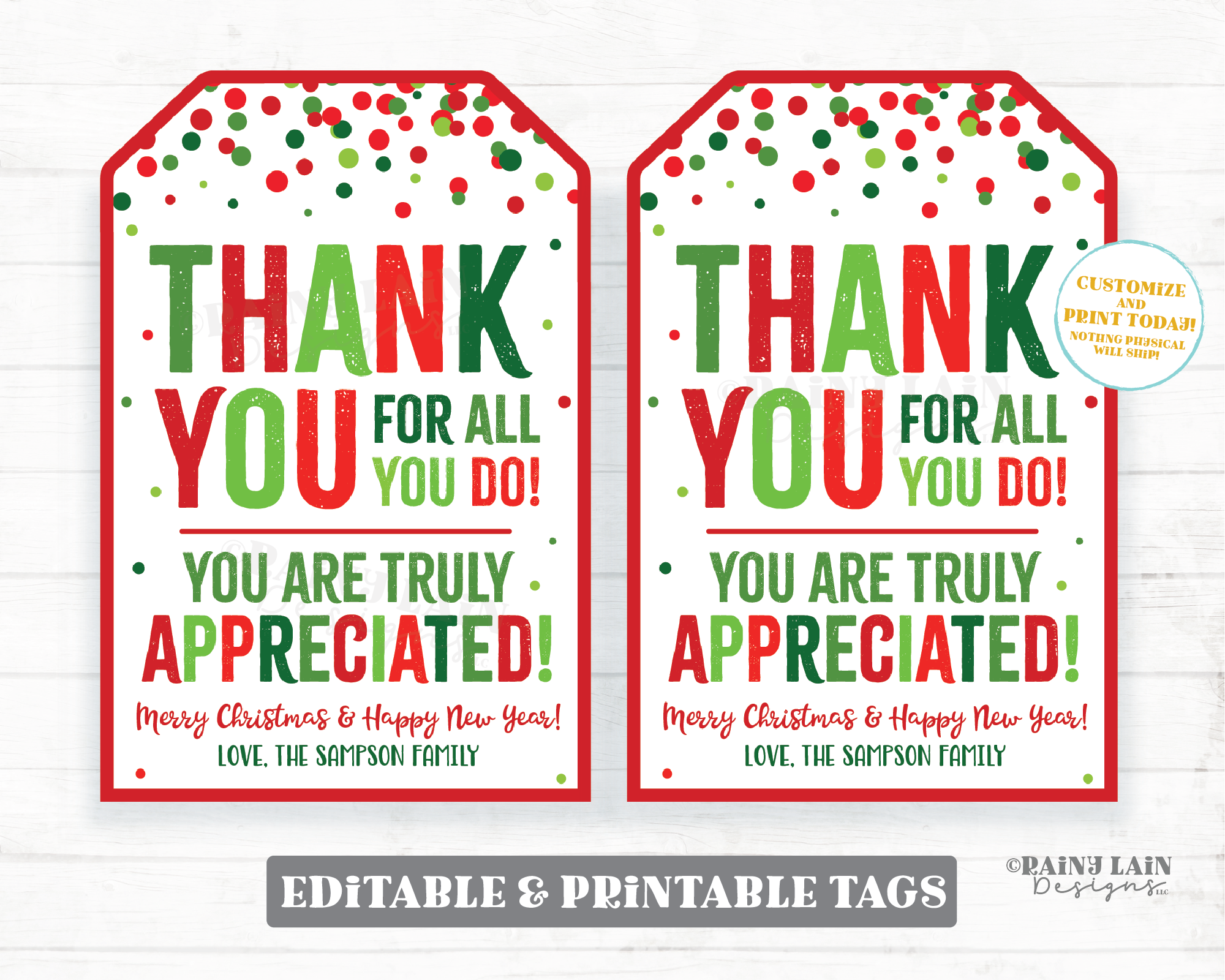 Thank you for all you do You are truly Appreciated Gift Tag Christmas Tags Employee Appreciation Company Essential Staff Teacher PTO School