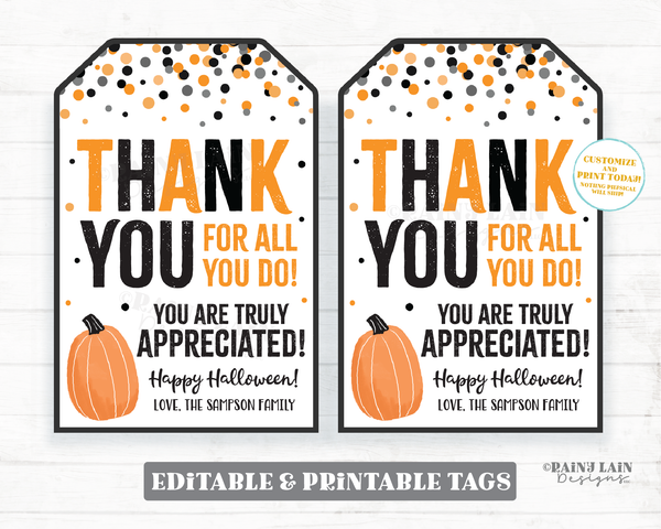 Thank you for all you do Halloween tag Appreciate Halloween Gift Tags Halloween Appreciation Favor Tags Teacher Staff Employee School