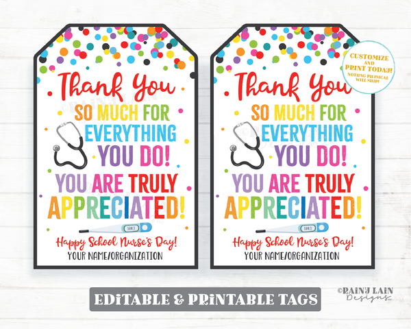 Thank You for all you do Truly Appreciated Nurse Appreciation Gift Tag School Nurse Staff Co-Worker Vaccination Technician Healthcare Worker