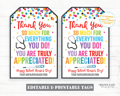 Thank You for all you do Truly Appreciated Nurse Appreciation Gift Tag School Nurse Staff Co-Worker Vaccination Technician Healthcare Worker