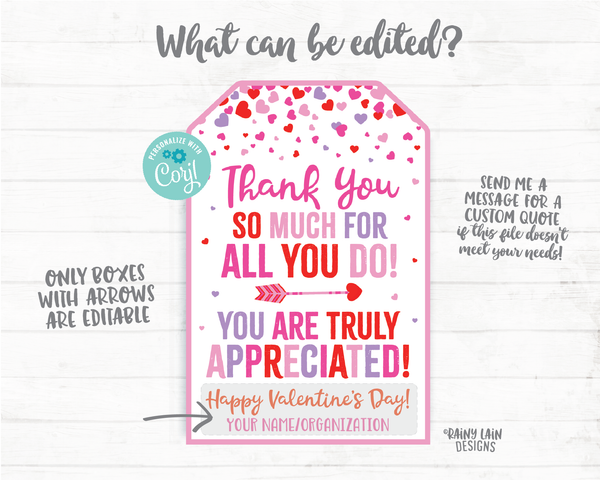 Thank You for all you do Valentine's Day Gift Tag Staff Appreciation Friend Co-Worker Company Frontline Worker Employee Teacher Principal