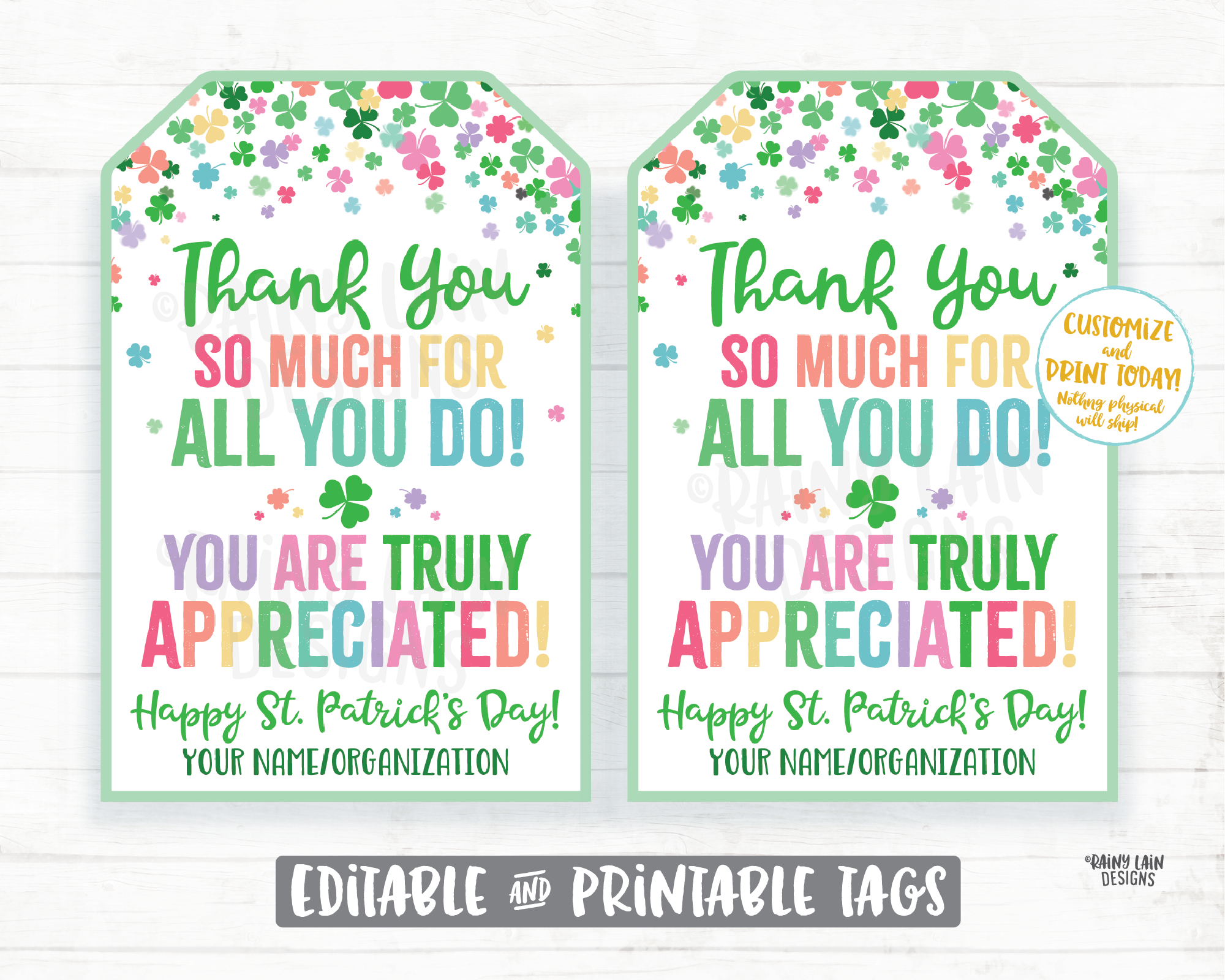St Patrick's Day Gift Tag Thank You for all you do Staff Appreciation Friend Co-Worker Company Frontline Worker Employee Teacher Principal