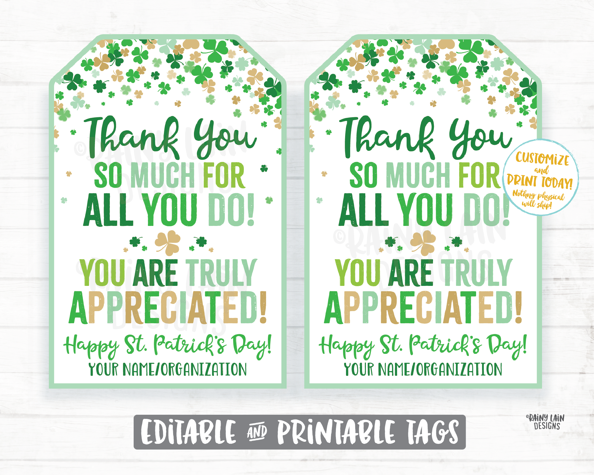 Thank You for all you do St Patrick's Day Gift Tag Shamrocks Staff Appreciation Friend Co-Worker Frontline Worker Employee Teacher Principal