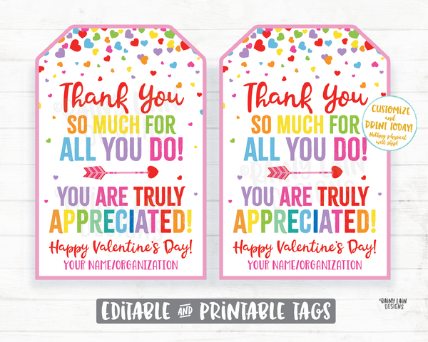 Valentine's Day Gift Tag Thank You for all you do Staff Appreciation Friend Co-Worker Company Frontline Worker Employee Teacher Principal