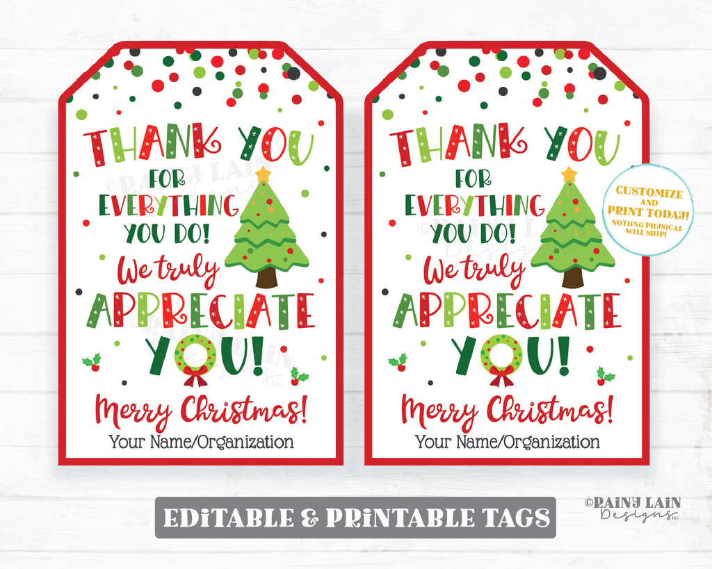 Thank you for all you do Christmas tag Appreciate Holiday Gift Tags Ch –  Rainy Lain Designs LLC