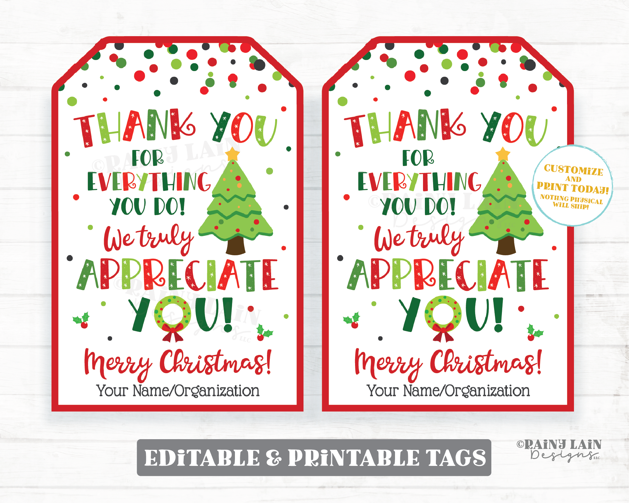 Thank you for all you do Christmas tag Appreciate Holiday Gift