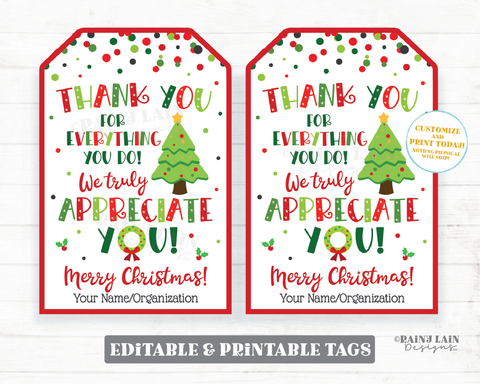 Thank you for all you do Christmas tag Appreciate Holiday Gift Tags Christmas Appreciation Favor Tags Teacher Staff Employee School