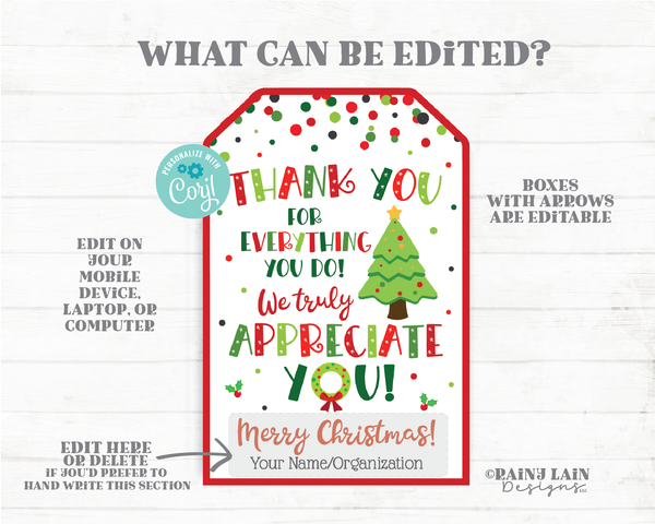 Thank you for all you do Christmas tag Appreciate Holiday Gift Tags Christmas Appreciation Favor Tags Teacher Staff Employee School