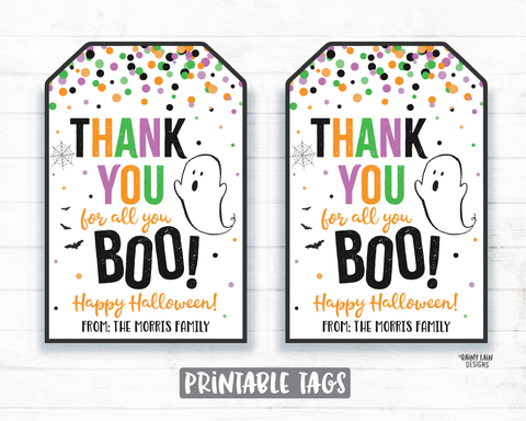 Thank you for all you boo Tags Halloween Tags Printable Halloween Tag Editable Halloween Favor Tags Halloween thank you tag Employee Teacher