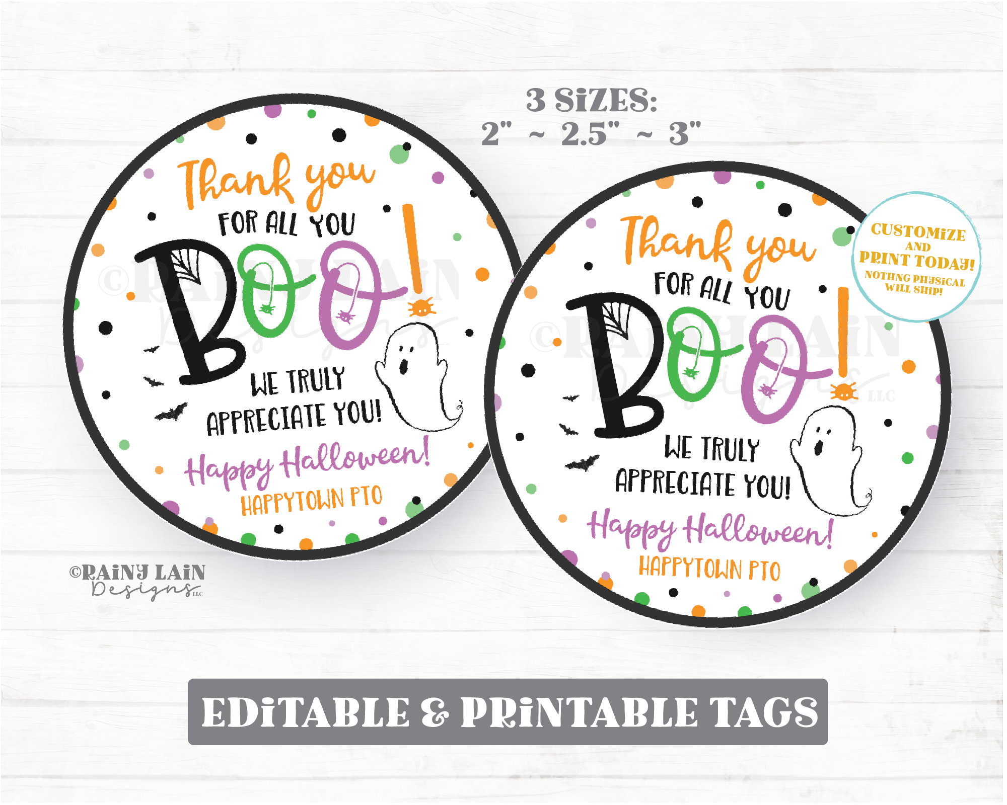 Thank you for all you boo Tag Round Halloween Printable Tag Editable Favor Tag Halloween thank you tag Employee Teacher Staff School PTO PTA