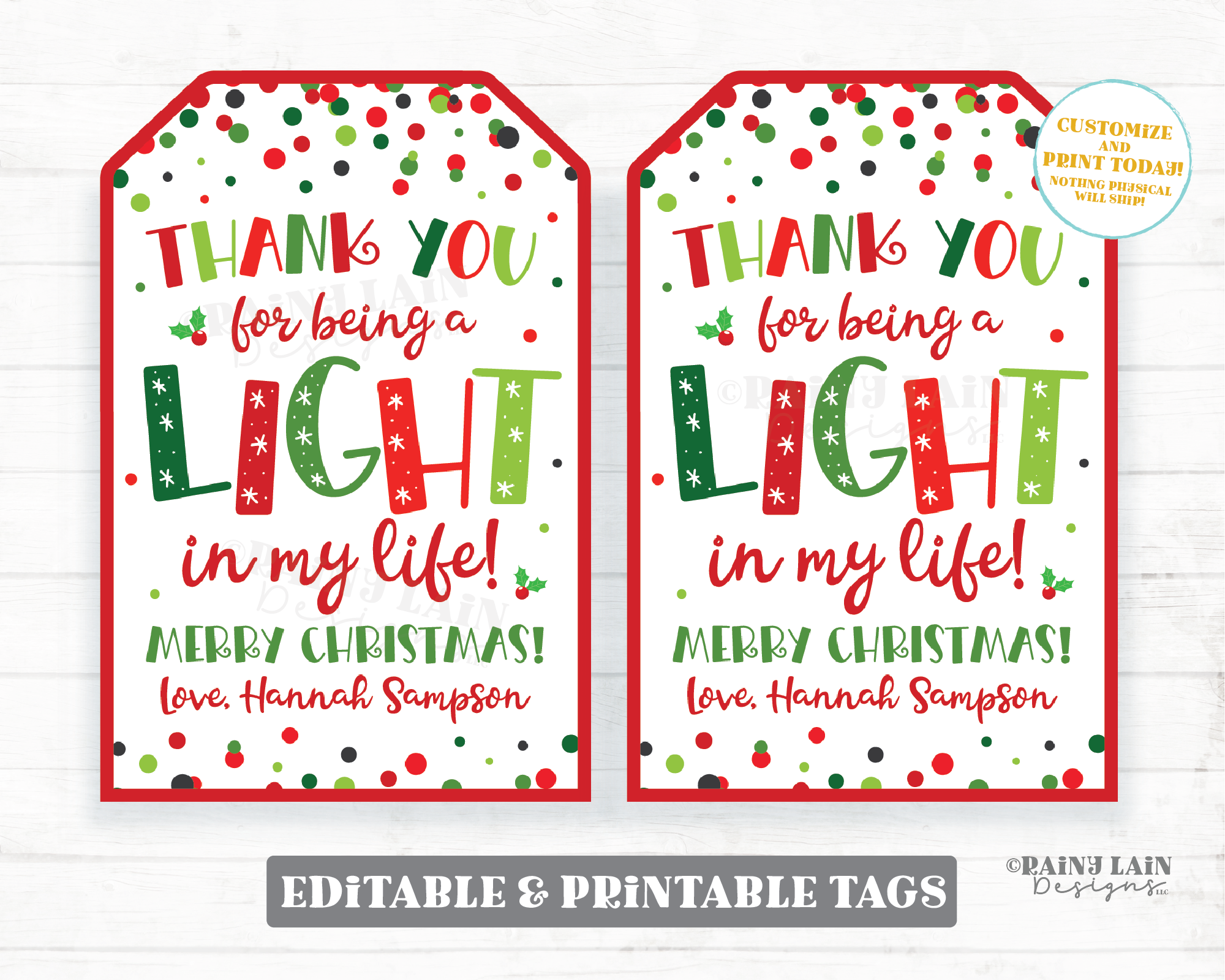 Thank you for being a light in my life Christmas Candle Tag Holiday Li – Rainy Lain Designs LLC for Free Printable Candle Gift Tags