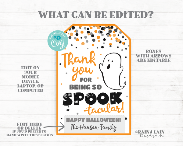 Thanks for being Spook-tacular tag Halloween Thank you Tags Gifts Tags Appreciation Favor Tags Teacher Staff Employee School Spooktacular