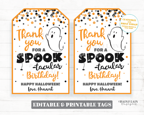 Thank you for a Spook-tacular Birthday tag Halloween Birthday Party Favor Tags Spooktacular Birthday Party