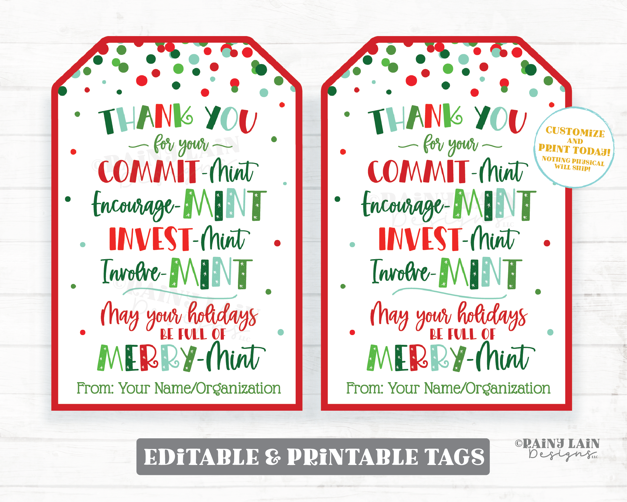 Christmas Mint Gift Tag Holiday Mint Thank you Tag Employee Appreciation Staff Teacher Coach PTO Peppermint Bark Candy Cane Volunteer