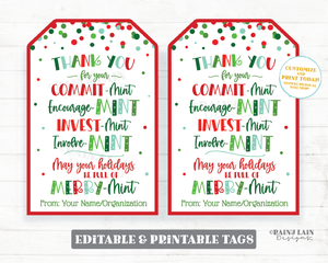 Christmas Mint Gift Tag Holiday Mint Thank you Tag Employee Appreciation Staff Teacher Coach PTO Peppermint Bark Candy Cane Volunteer