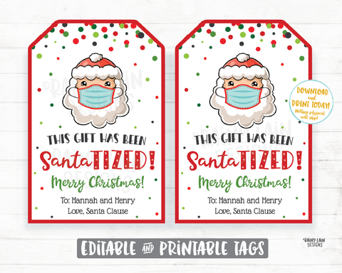 This gift has been Santa-tized Tag, Santa-tizer Christmas Gift Tag Hand Sanitizer Holiday Tag Funny Santa Tag, Christmas 2020 Pandemic Covid