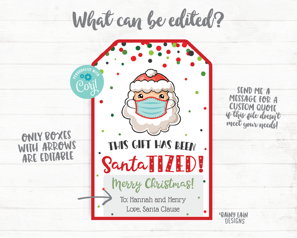 This gift has been Santa-tized Tag, Santa-tizer Christmas Gift Tag Hand Sanitizer Holiday Tag Funny Santa Tag, Christmas 2020 Pandemic Covid