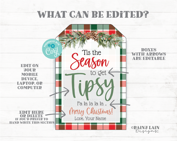 Tis the Season to get Tipsy Christmas Gift Tags Holiday Gift Tag Co-Worker Staff Teacher Appreciation Wine Beer Drink Spirits Liquor