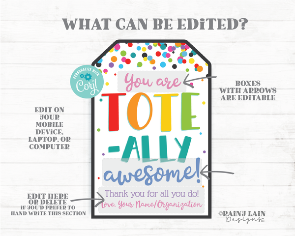 You are Tote-ally Awesome Tag Tote Bag Reusable Bag Gift Tag Grocery Employee Appreciation Friend Company Co-Worker Staff Teacher PTO