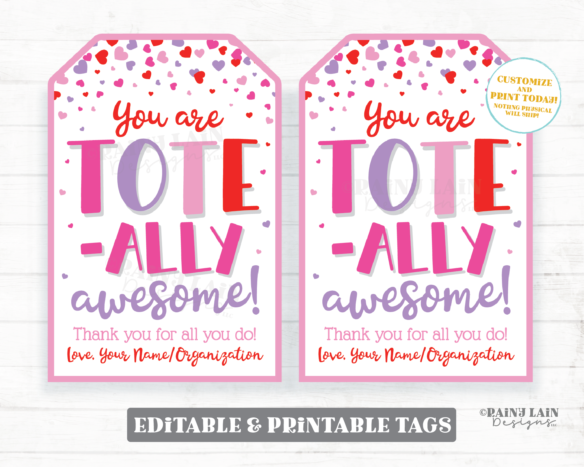 Tote-ally Awesome Valentine Tag Tote Bag Reusable Bag Valentine's Day Gift Grocery Employee Friend Co-Worker Staff Teacher PTO Printable