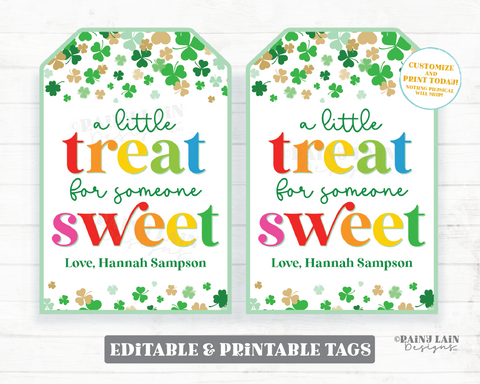 A little treat for someone sweet St Patrick's Day Tag Gift Shamrock Cookie Rainbow Day Favor Co-Worker Friend Teacher Kids Classroom PTO