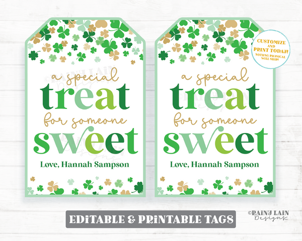 Special Treat for Someone Sweet Tag St Patrick's Day Gift Tags Shamrock Cookie Pattys Day Favor Co-Worker Friend Teacher Kids Classroom PTO