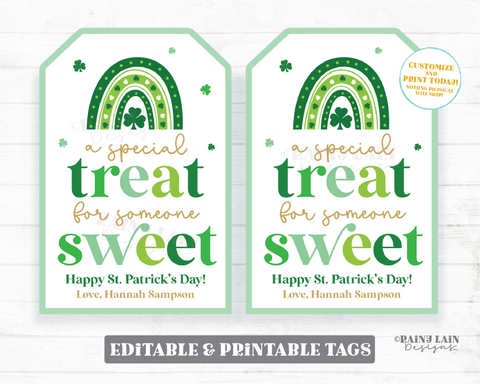 St Patrick's Day Treat for Someone Sweet Tag Gift Tags Shamrock Cookie Pattys Day Favor Co-Worker Friend Teacher Kids Classroom PTO